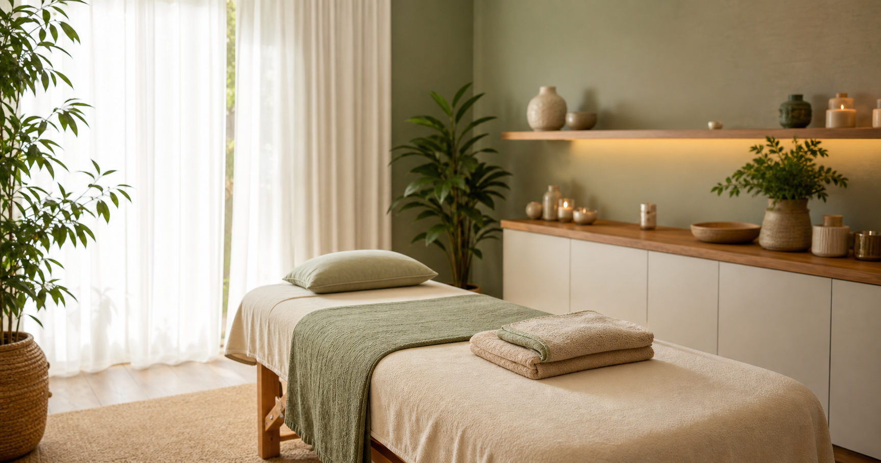 Calm holistic therapy room in natural light